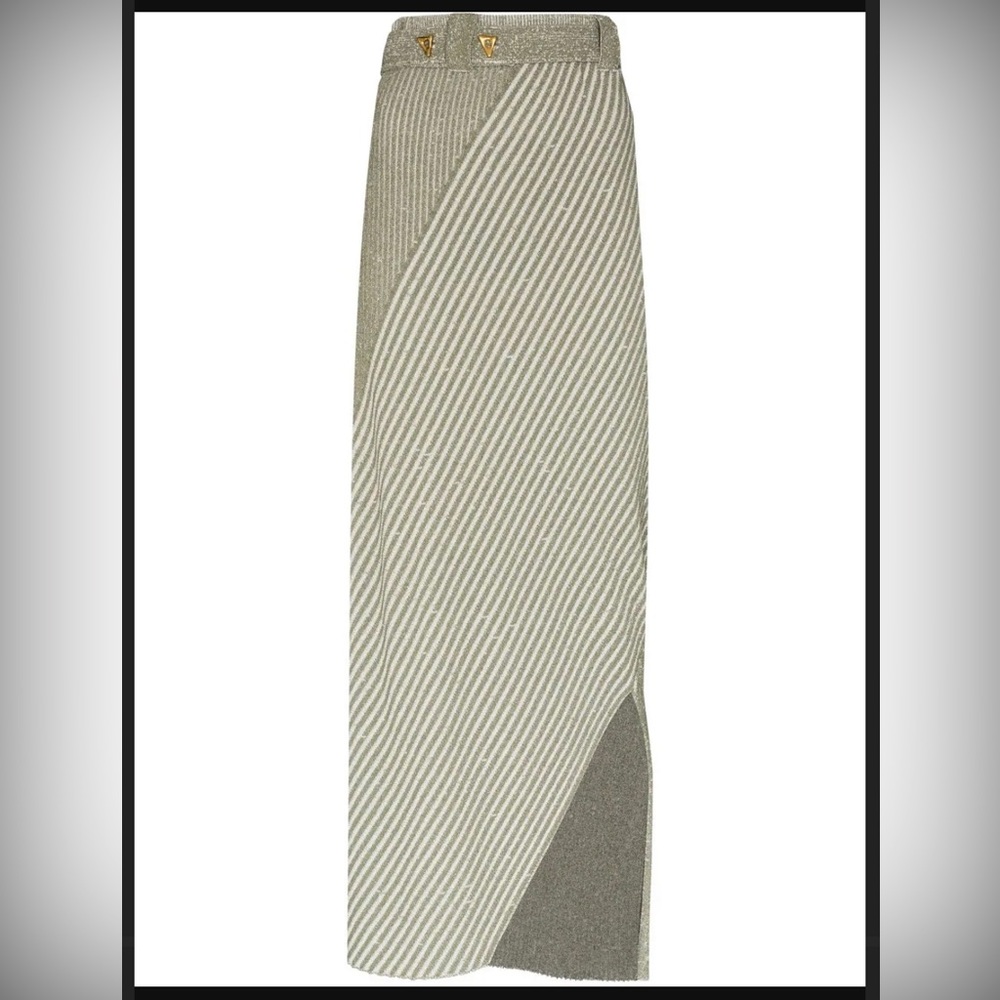 Aeron green striped with slit skirt